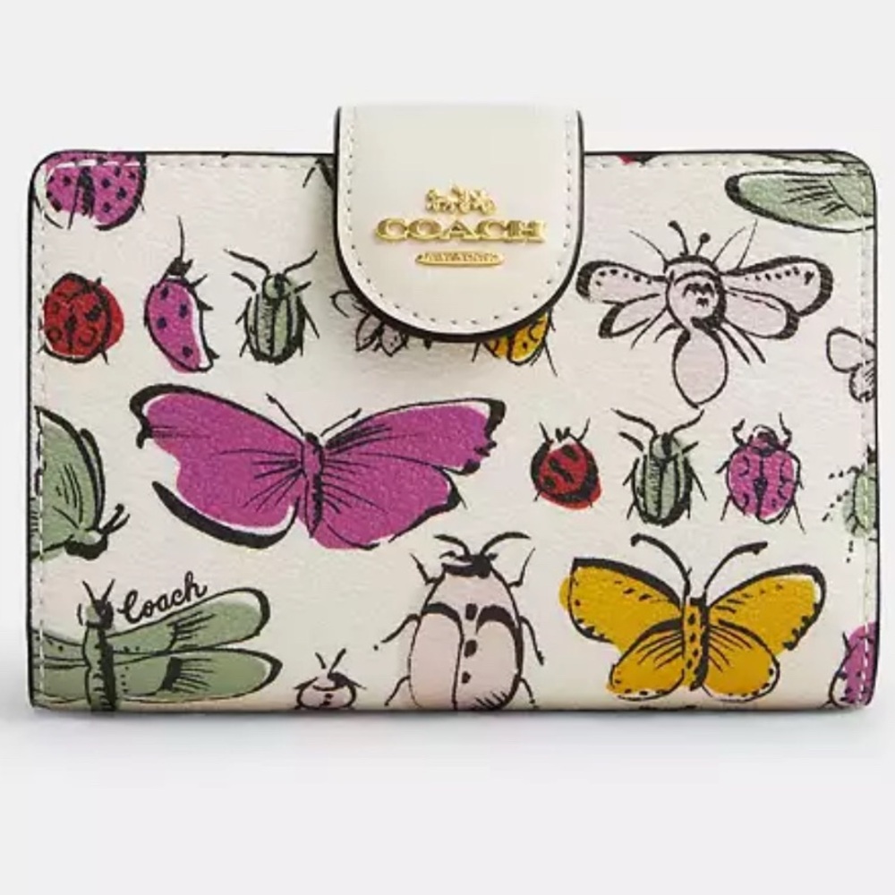Coach Pink and Green Wallet with Artistic Nature Design